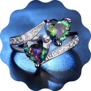 Bague double coeur argenté