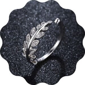 Bague feuilles argenté zircons