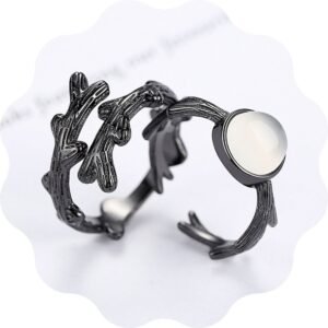 Bagues de couple branches noires et perle
