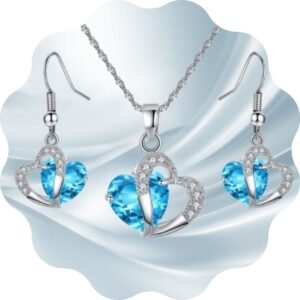 Parure Zircon bleu ciel dans coeur