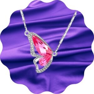 Collier ailes de papillon pierres rose