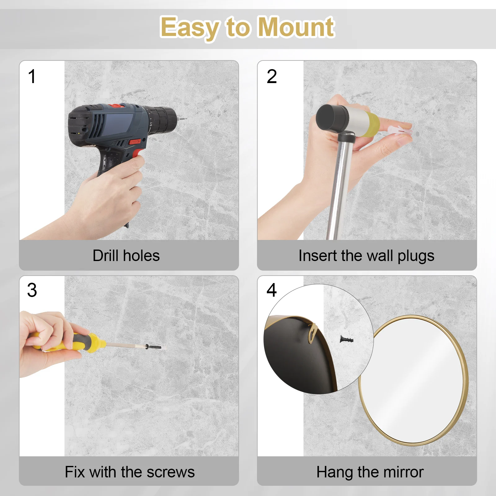 Miroir rond doré accroché au mur d