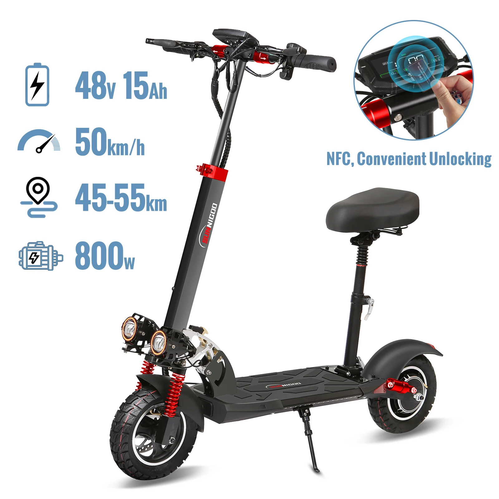 Trottinette Électrique 800W - 50km/h, Siège Amovible & Pliable Trottinette électrique puissante 800W
