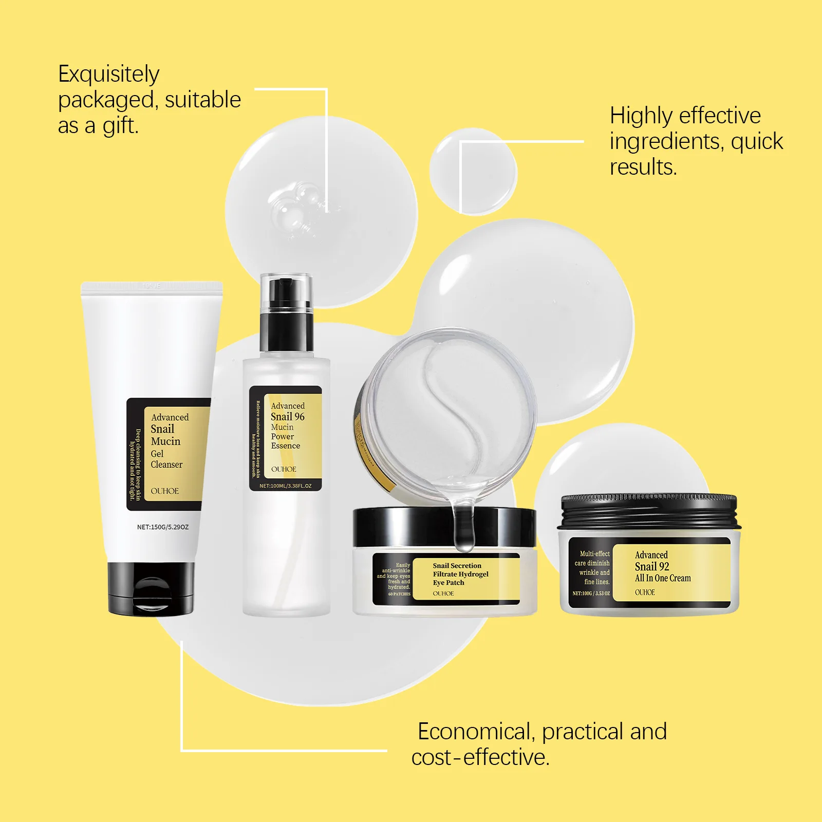 Kit Soin Visage Bave Escargot Ouhoe - Hydratant, Anti-Rides & Réparateur Ingrédients naturels pour une peau éclatante - sérum et crème