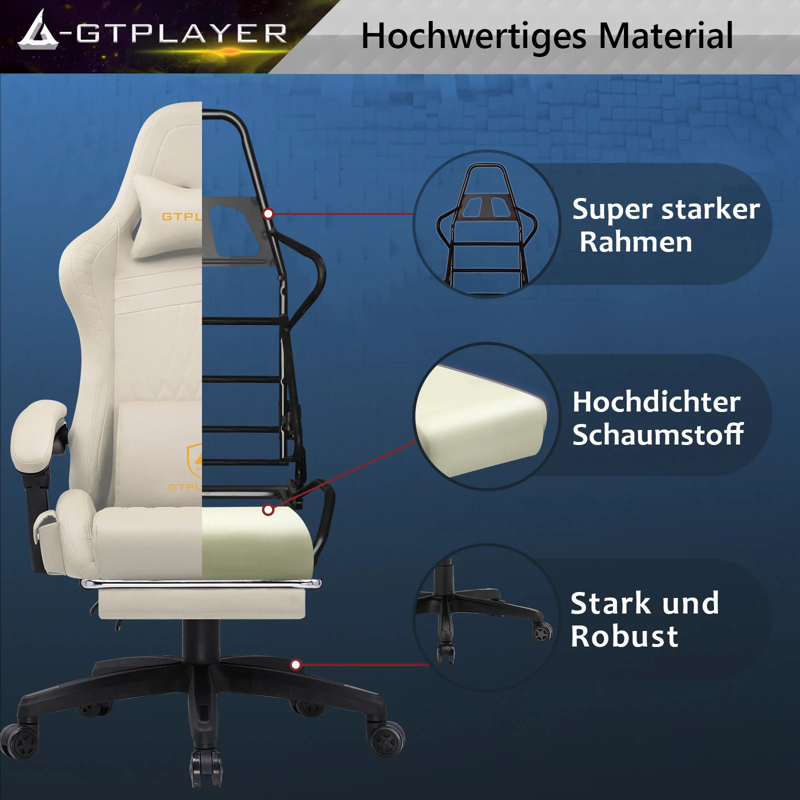 Chaise Gaming GTPLAYER Ergonomique avec Repose-pieds & Audio 3D Vue latérale d