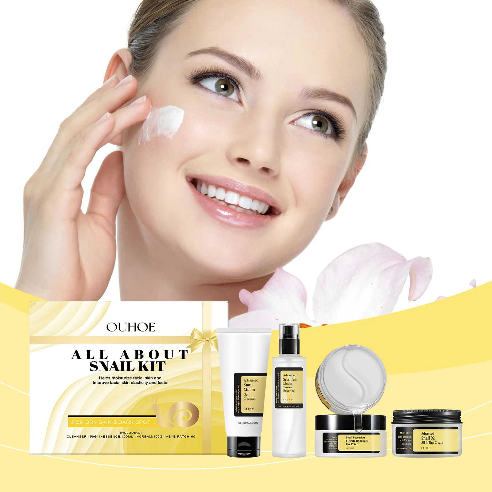 Kit Soin Visage Bave Escargot Ouhoe - Hydratant, Anti-Rides & Réparateur Kit de soin visage Ouhoe avec bave d