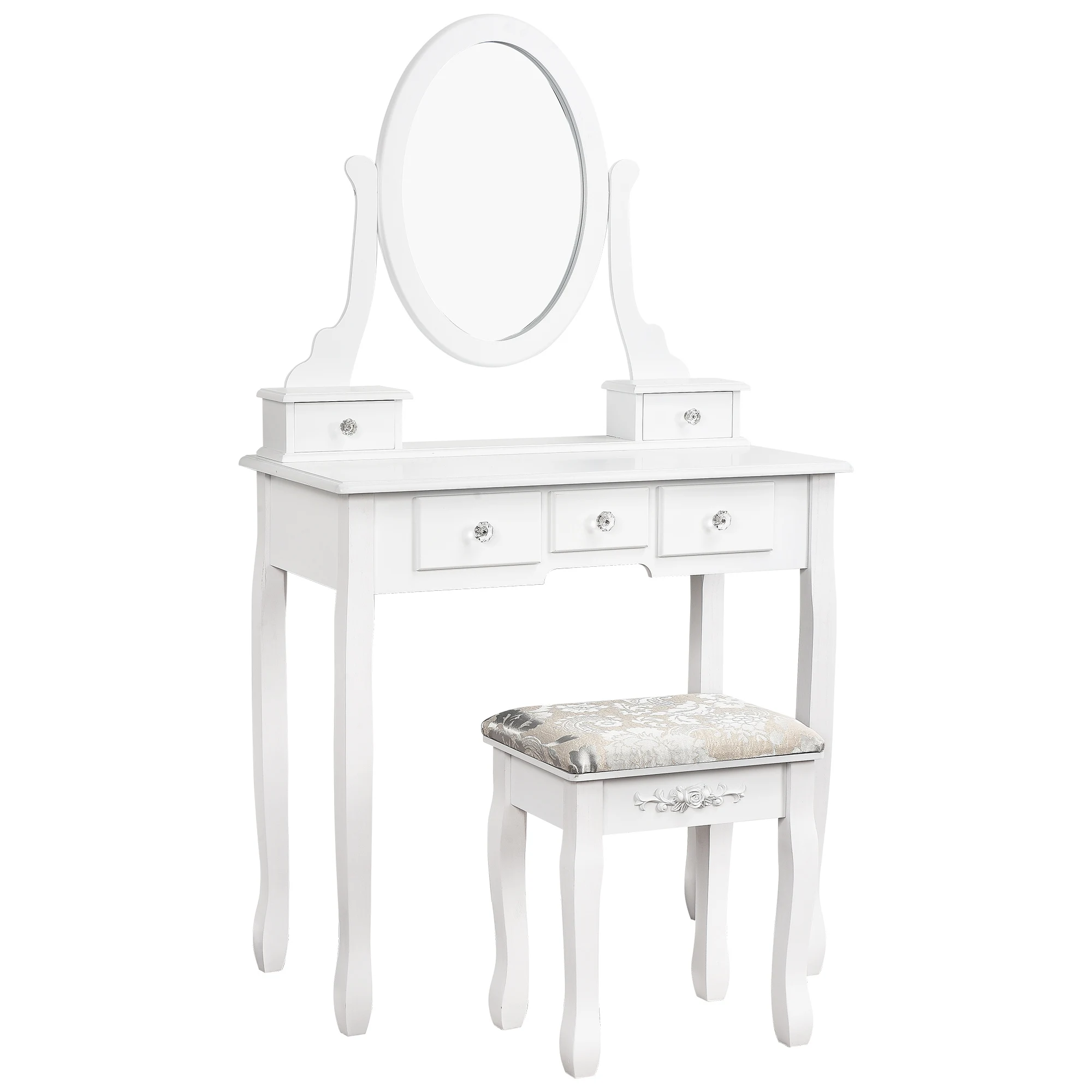 Coiffeuse Miroir & Tabouret - Rangement 3 Tiroirs, Blanc Vintage Détail de l