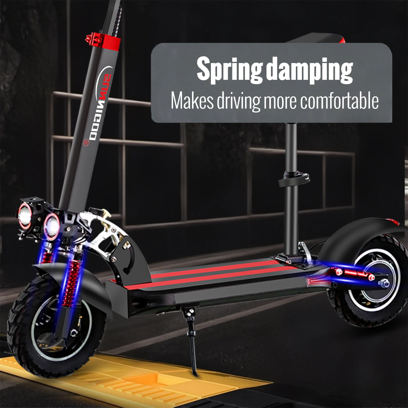 Trottinette Électrique Tout-Terrain Adulte - 45km/h & Siège Pliable Gros plan sur le système de freinage à double disque de la trottinette électrique