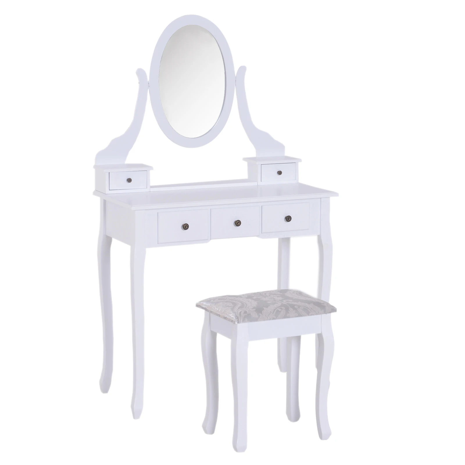 Coiffeuse Maquillage Blanche avec Miroir & Tabouret - 5 Tiroirs Coiffeuse blanche élégante avec miroir et tabouret, style moderne