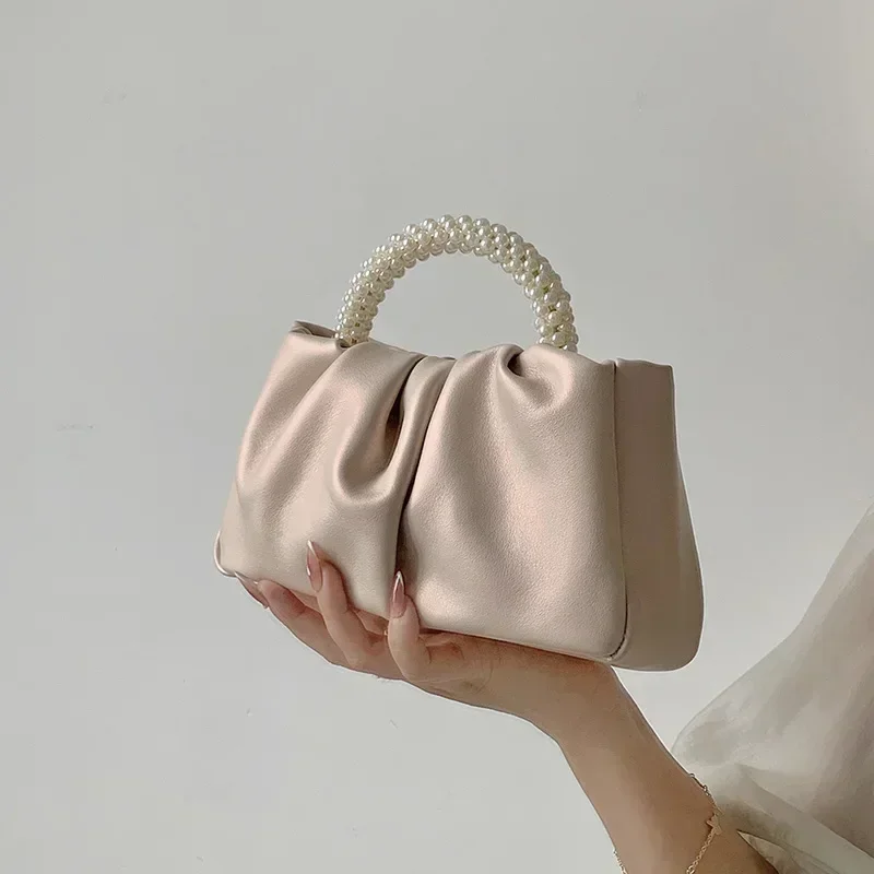 Pochette Soirée Femme Perles - Sac à Main Élégant Bandoulière Carré Pochette de soirée avec poignée en perles, vue frontale