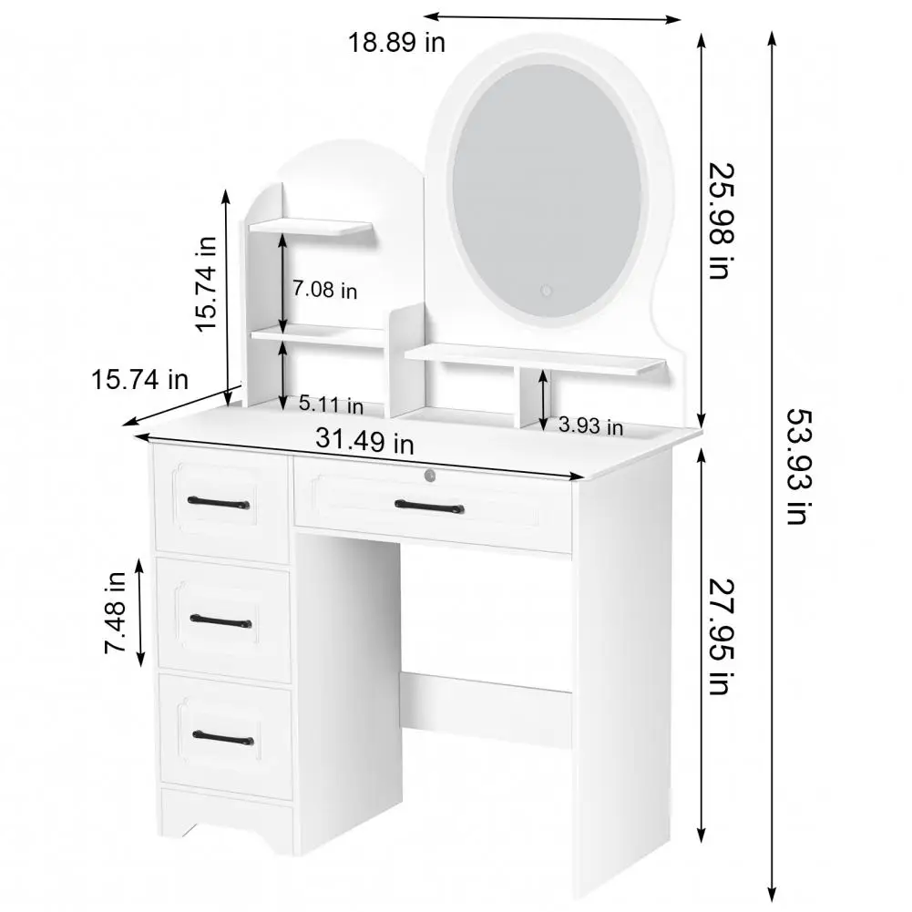 Coiffeuse Moderne Miroir LED & Rangement - Table Maquillage Chambre Vue d