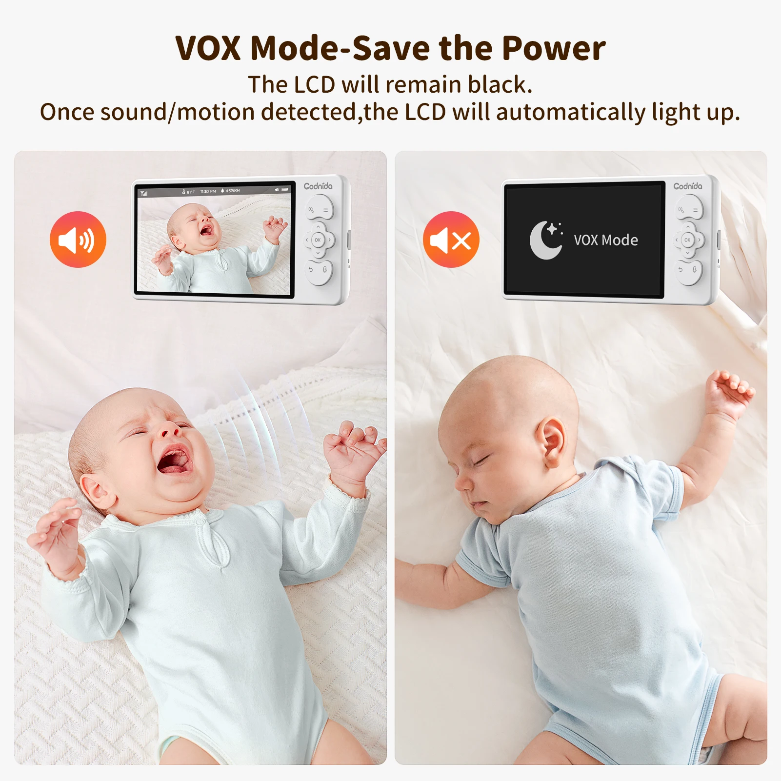 Babyphone Caméra 2K Écran LCD 5.5" - Détection & Audio Bidirectionnel Audio bidirectionnel clair avec bébé