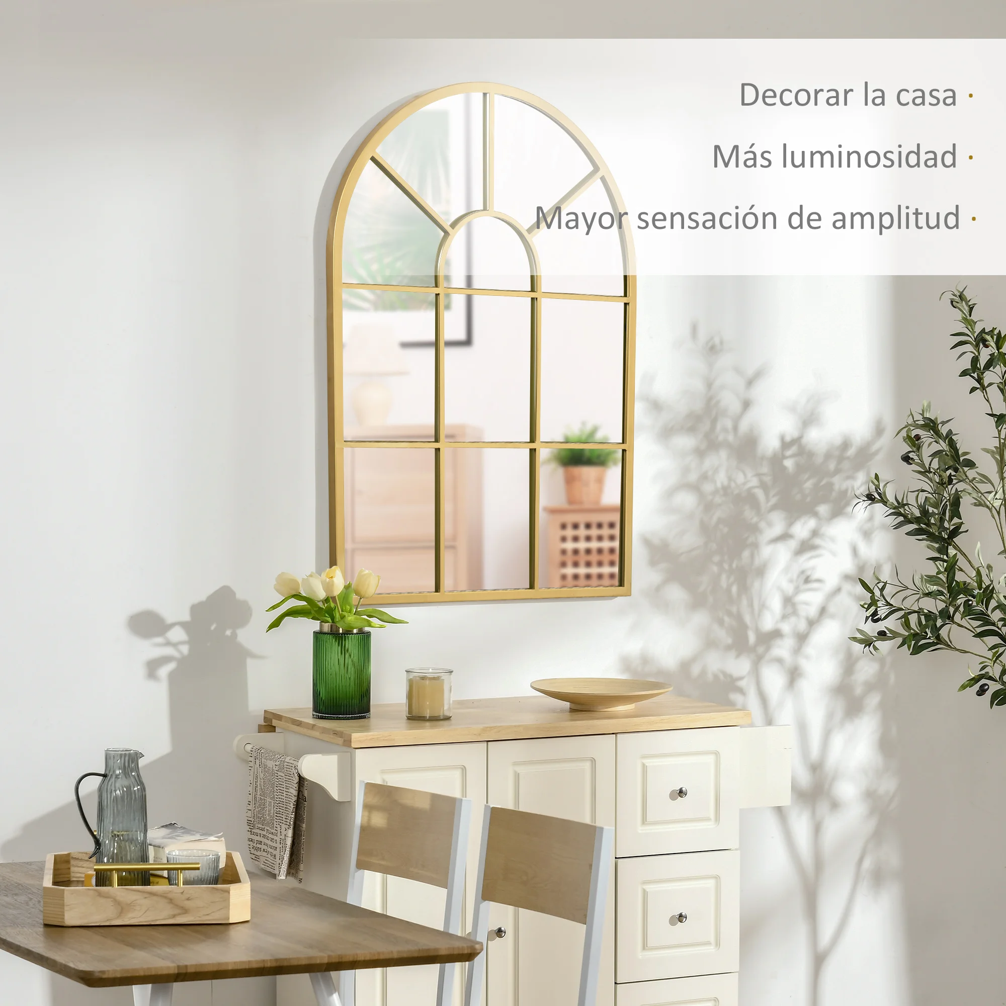 Miroir Mural Fenêtre Doré - Décoration Salon Chambre Moderne Schéma des dimensions du miroir mural fenêtre