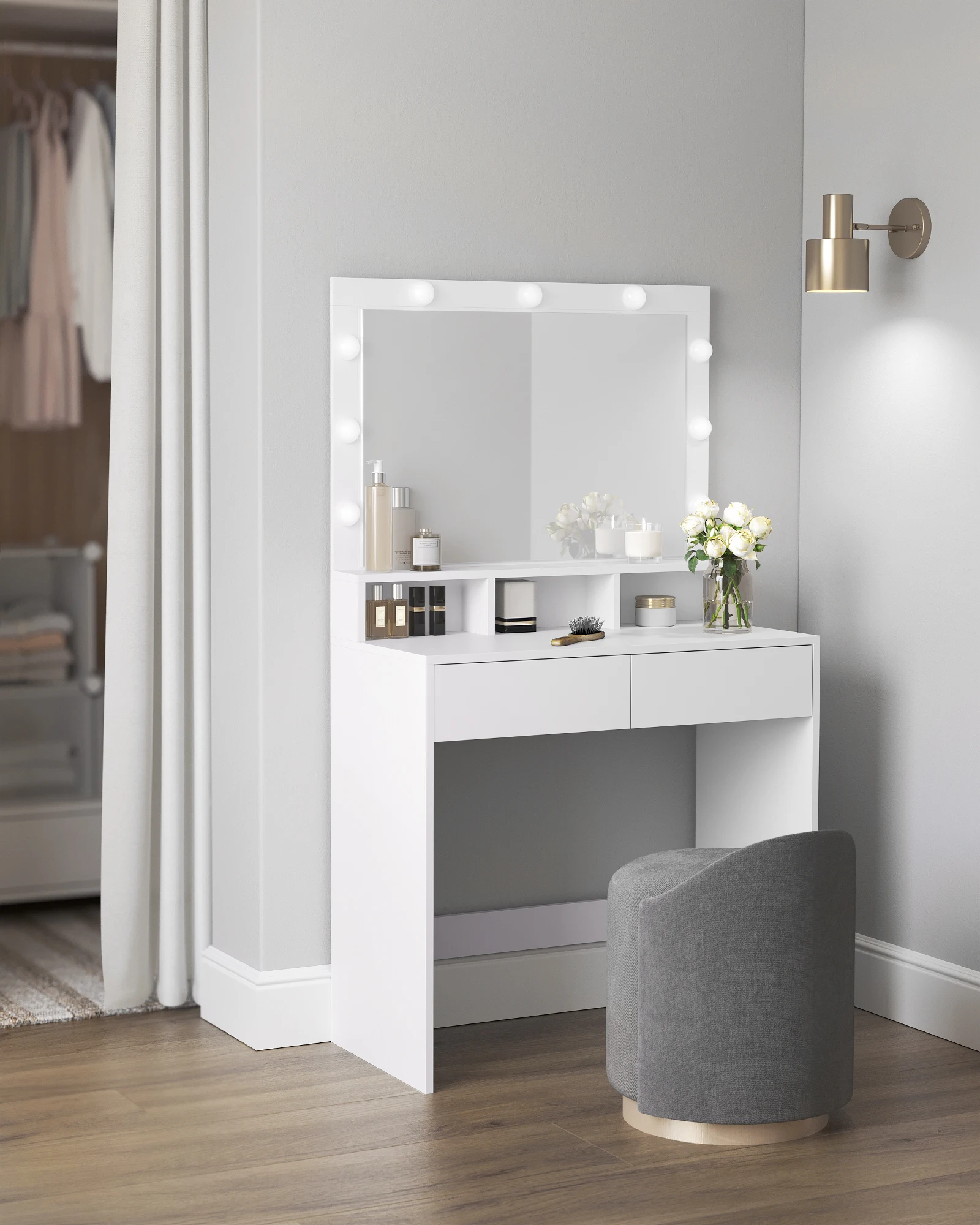 Coiffeuse LED Lumineuse VASAGLE - Miroir, Rangement & Design Moderne Coiffeuse VASAGLE avec miroir et LED, design élégant