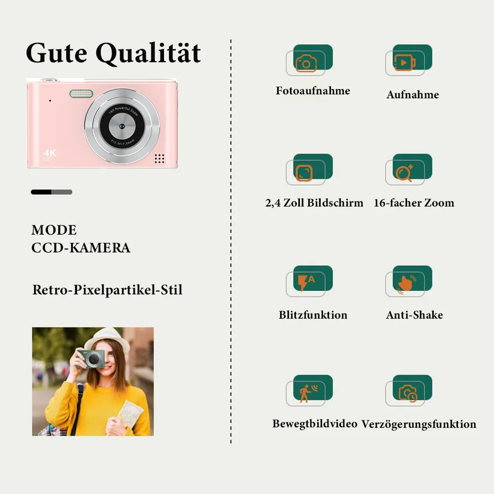 Caméra numérique rose légère en main