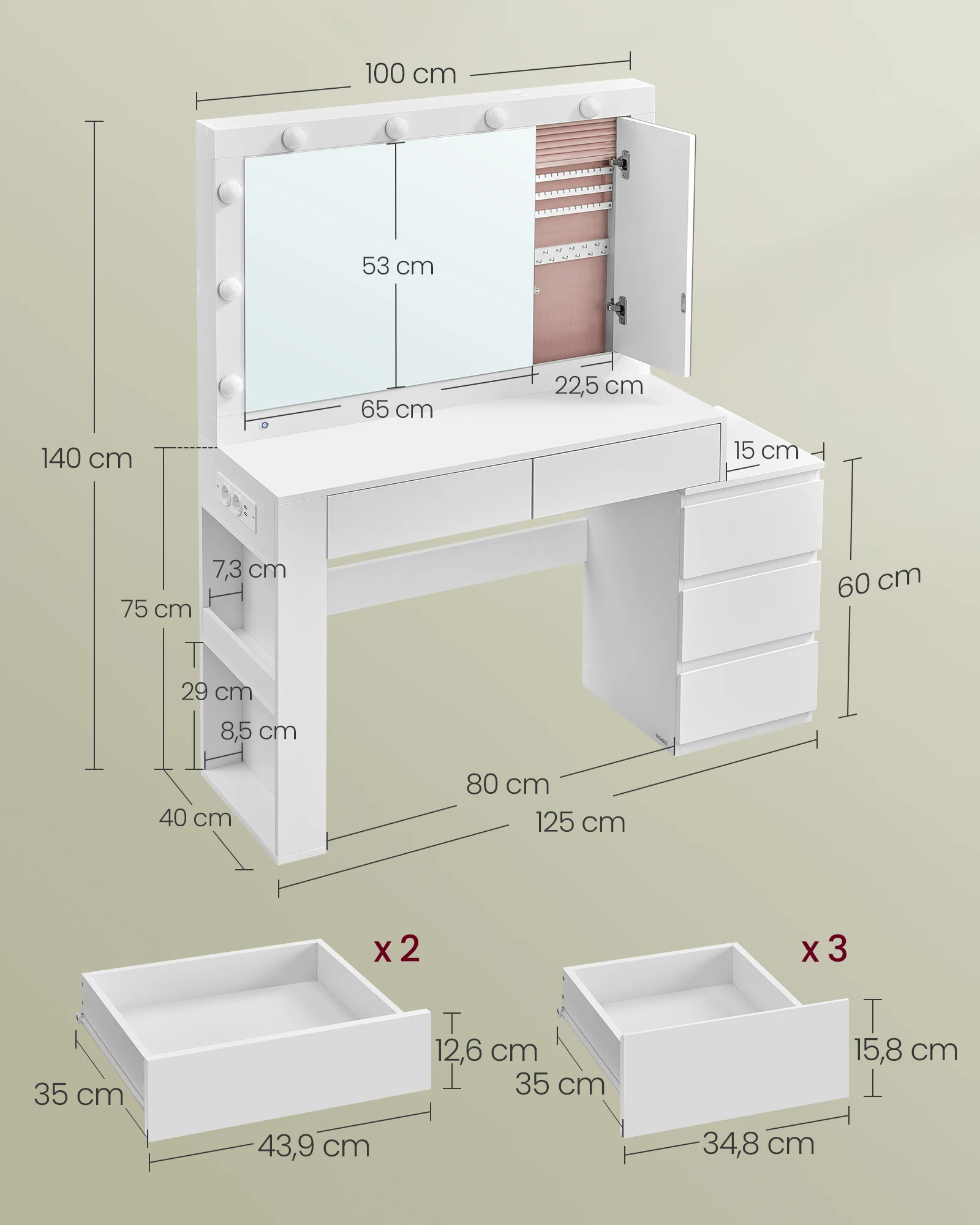 Coiffeuse VASAGLE dans une chambre moderne avec accessoires de beauté