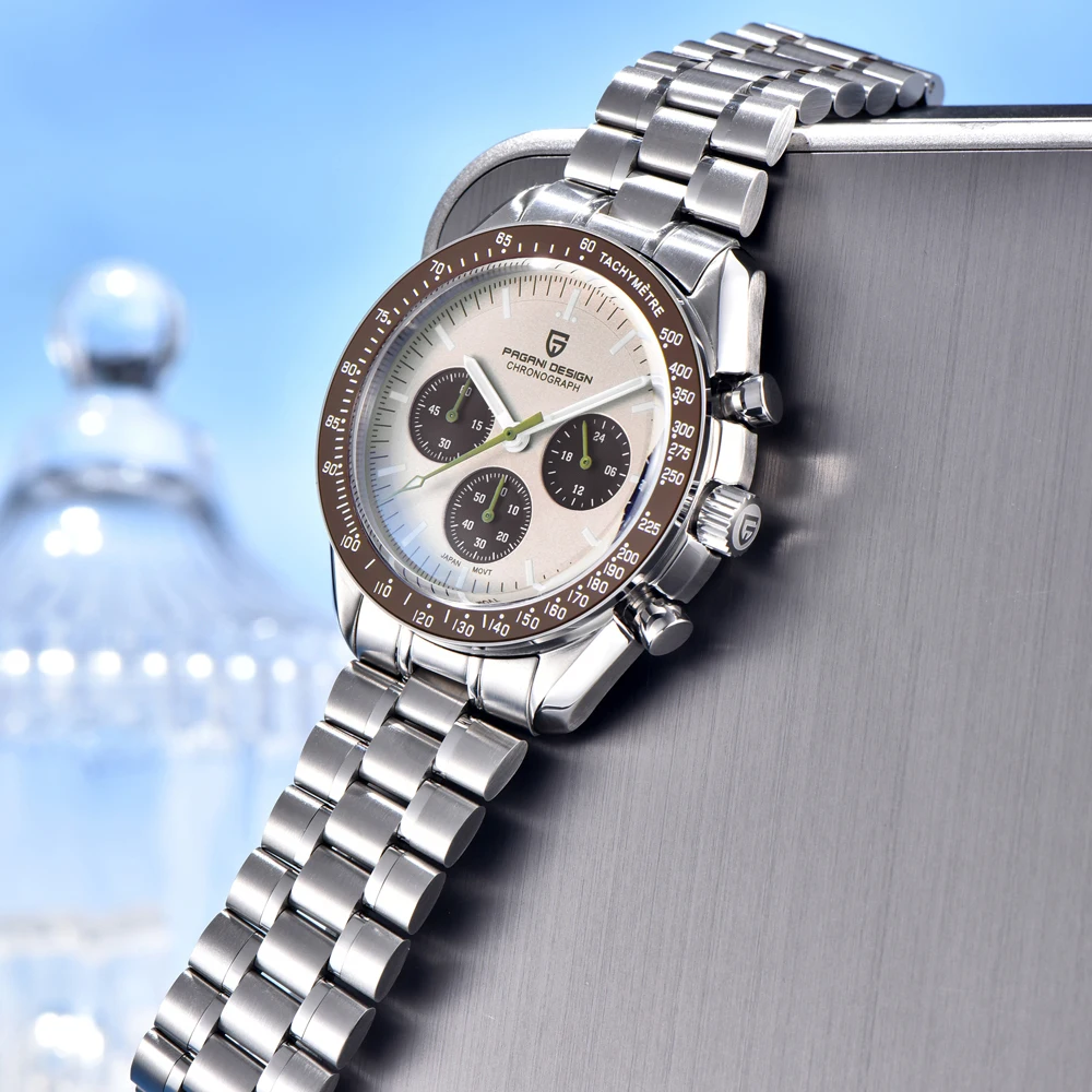Montre Homme Quartz Pagani Design Acier - Chronographe Sport Luxe Vue latérale de la montre Pagani Design Saturn