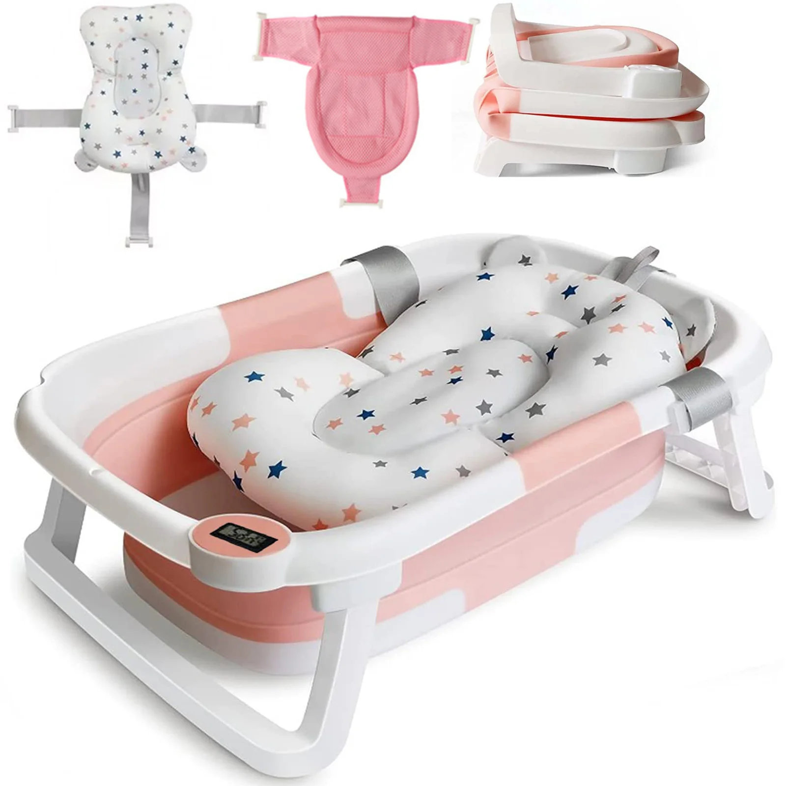 Baignoire Bébé Pliable Intelligente - Avec Thermomètre & Coussin Confort Baignoire bébé pliable avec thermomètre intégré