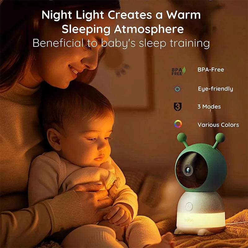 Babyphone Caméra 2K HD 5" - Veilleuse & Suivi Bébé Connecté Surveillance bébé double écran LCD 5 pouces et application smartphone