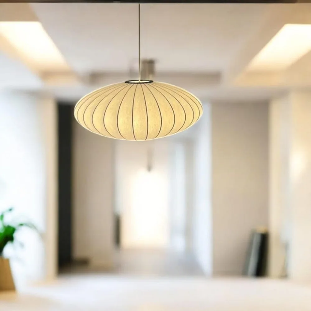 Lampe de plafond LED style Wabi-Sabi, lumière tamisée, abat-jour en tissu