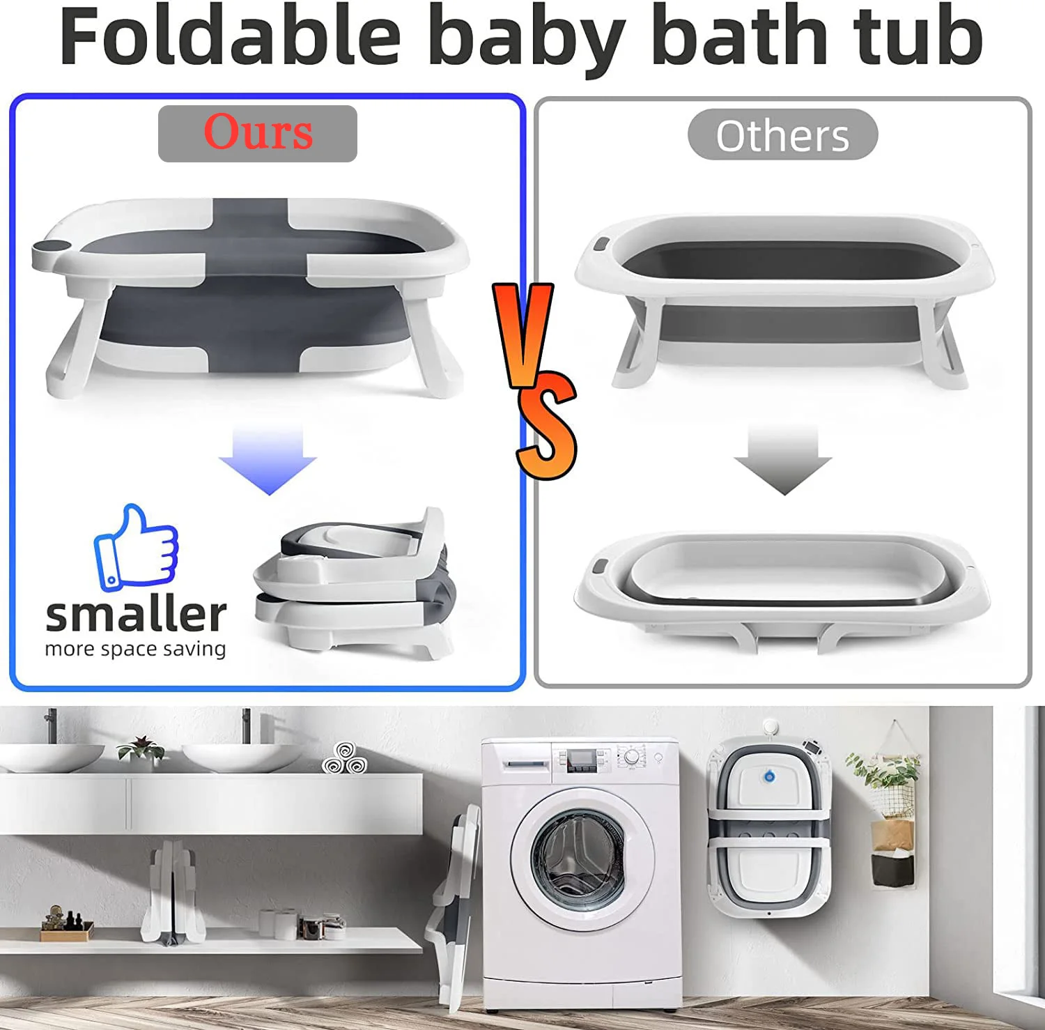 Baignoire Bébé Pliante Thermomètre Intégré - Éco-friendly & Sûre Pieds antidérapants et structure stable de la baignoire bébé