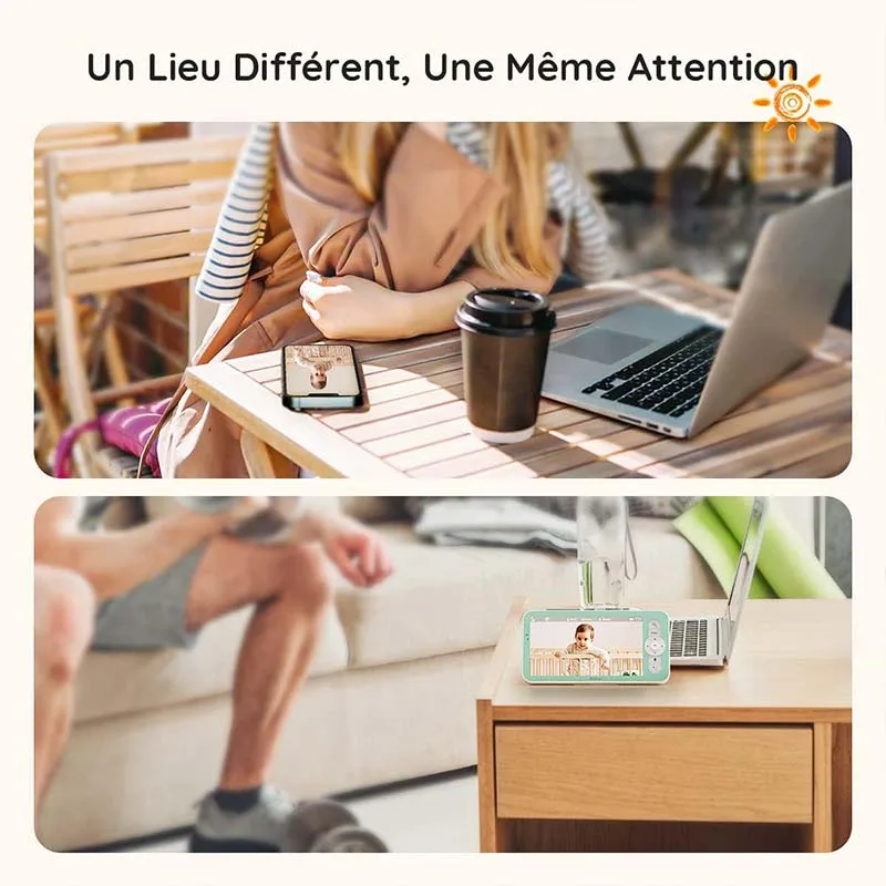 Babyphone Caméra 2K HD 5" - Veilleuse & Suivi Bébé Connecté Babyphone avec grande autonomie batterie et signal longue portée