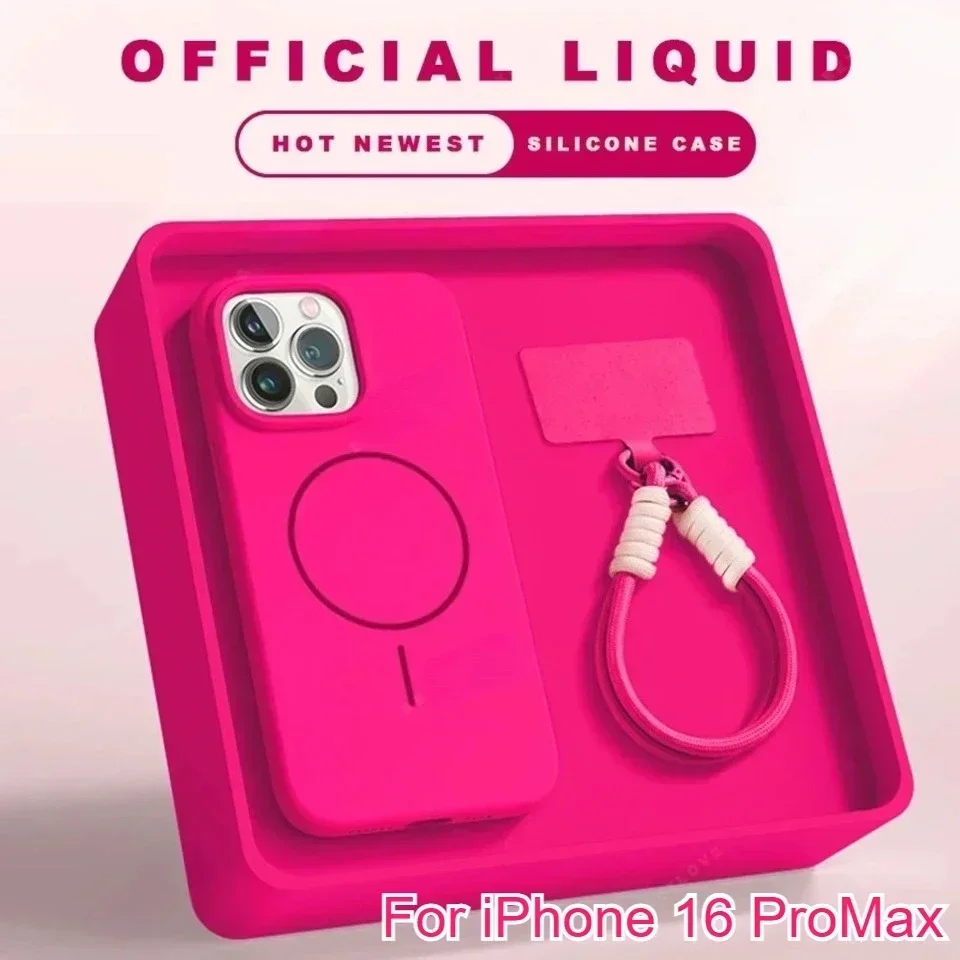 Coque iPhone Magsafe avec Lanière - Silicone Liquide Antichoc Coques iPhone Magsafe avec lanière en plusieurs couleurs