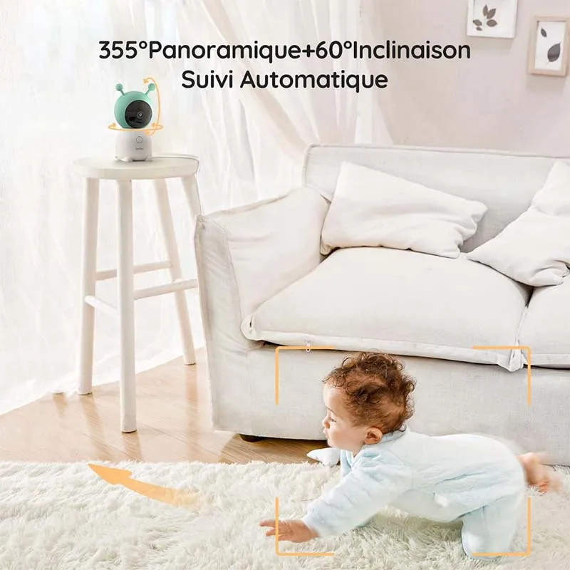 Babyphone Caméra 2K HD 5" - Veilleuse & Suivi Bébé Connecté Capteurs température humidité babyphone communication bidirectionnelle