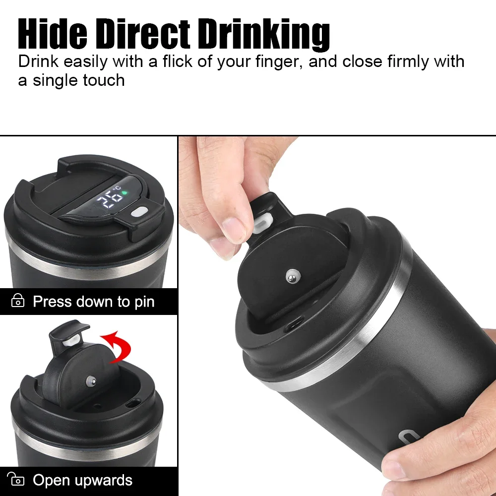 Mug Isotherme Intelligent 510ml - Affichage Température LED Voyage Vue détaillée du couvercle et de l