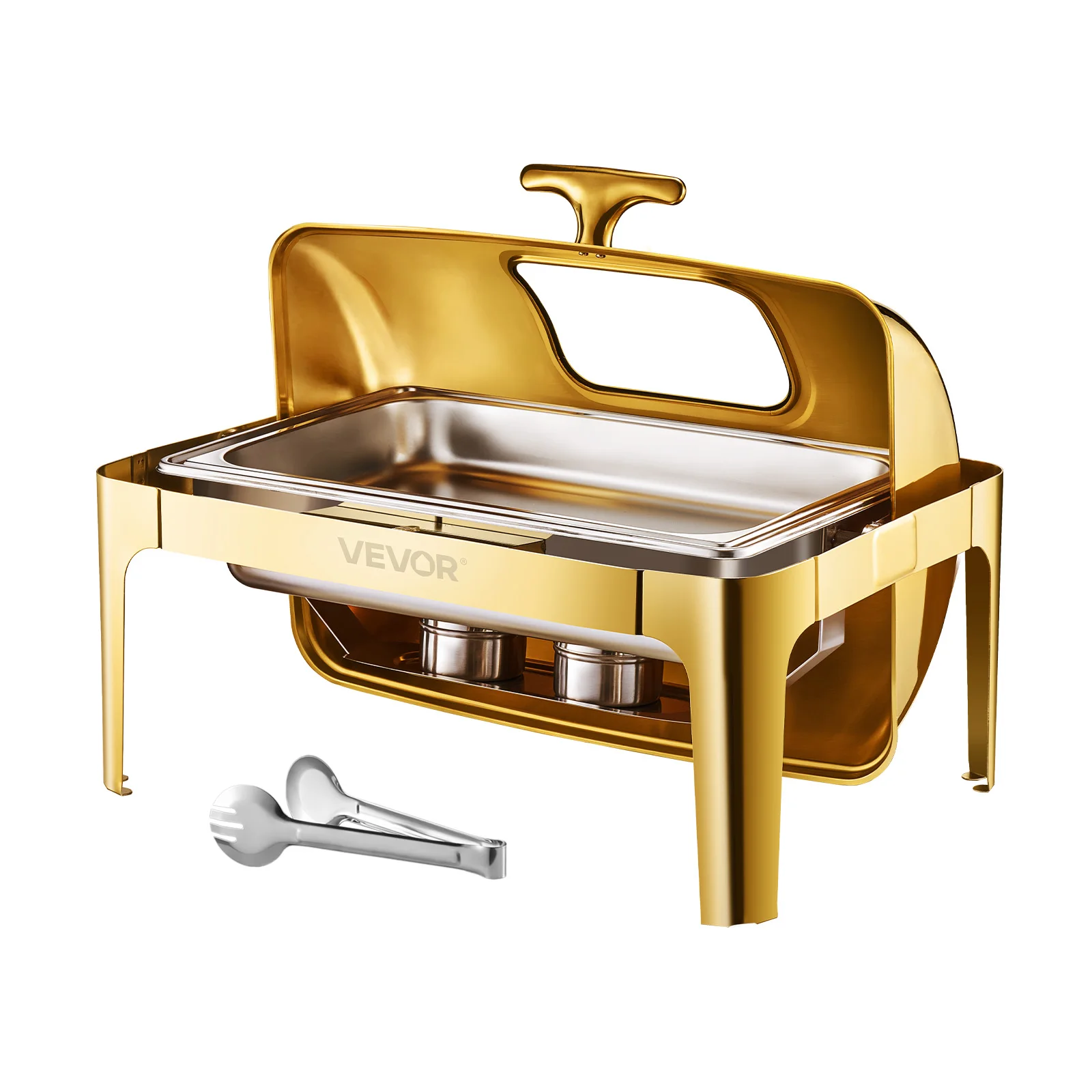 Chauffe-Plats Rectangulaire 9L Acier Inox - Service Buffet Élégant Chauffe-plats rectangulaire SucceBuy 9L en acier inoxydable avec couvercle roll-top visible