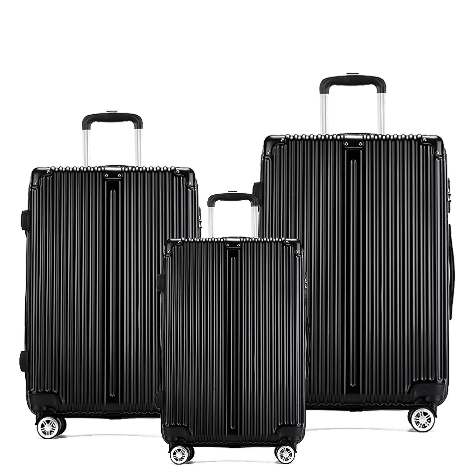 Set de 3 valises rigides noires en ABS, prêtes pour le voyage