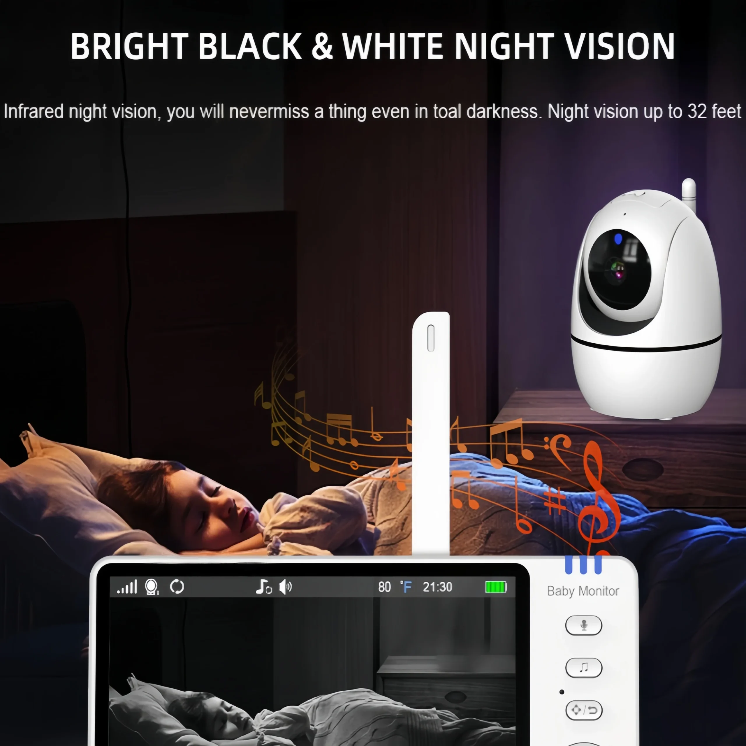 Babyphone Vidéo HD 5" - Audio Bidirectionnel & Vision Nocturne Écran HD 5 pouces du babyphone affichant le bébé