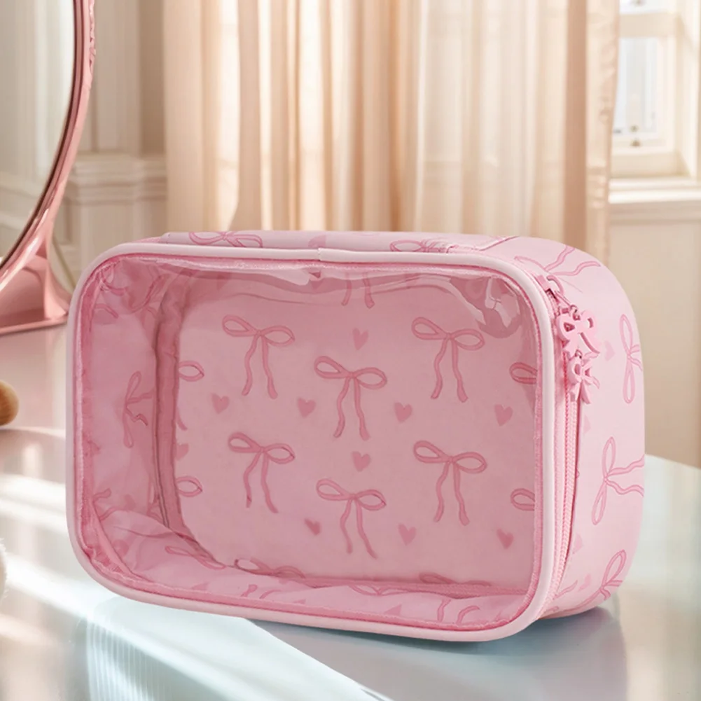 Trousse Maquillage Transparente Nœud - Rangement Voyage Élégant Rangement facile des cosmétiques dans une trousse transparente