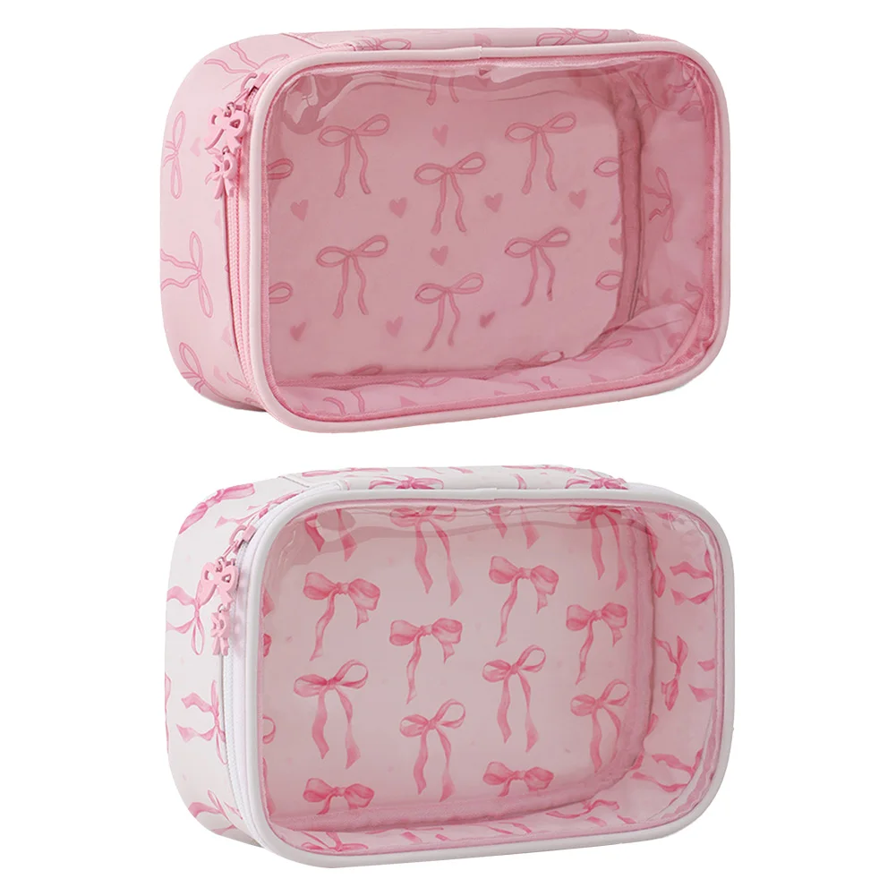 Trousse Maquillage Transparente Nœud - Rangement Voyage Élégant Trousse de maquillage transparente avec nœud élégant