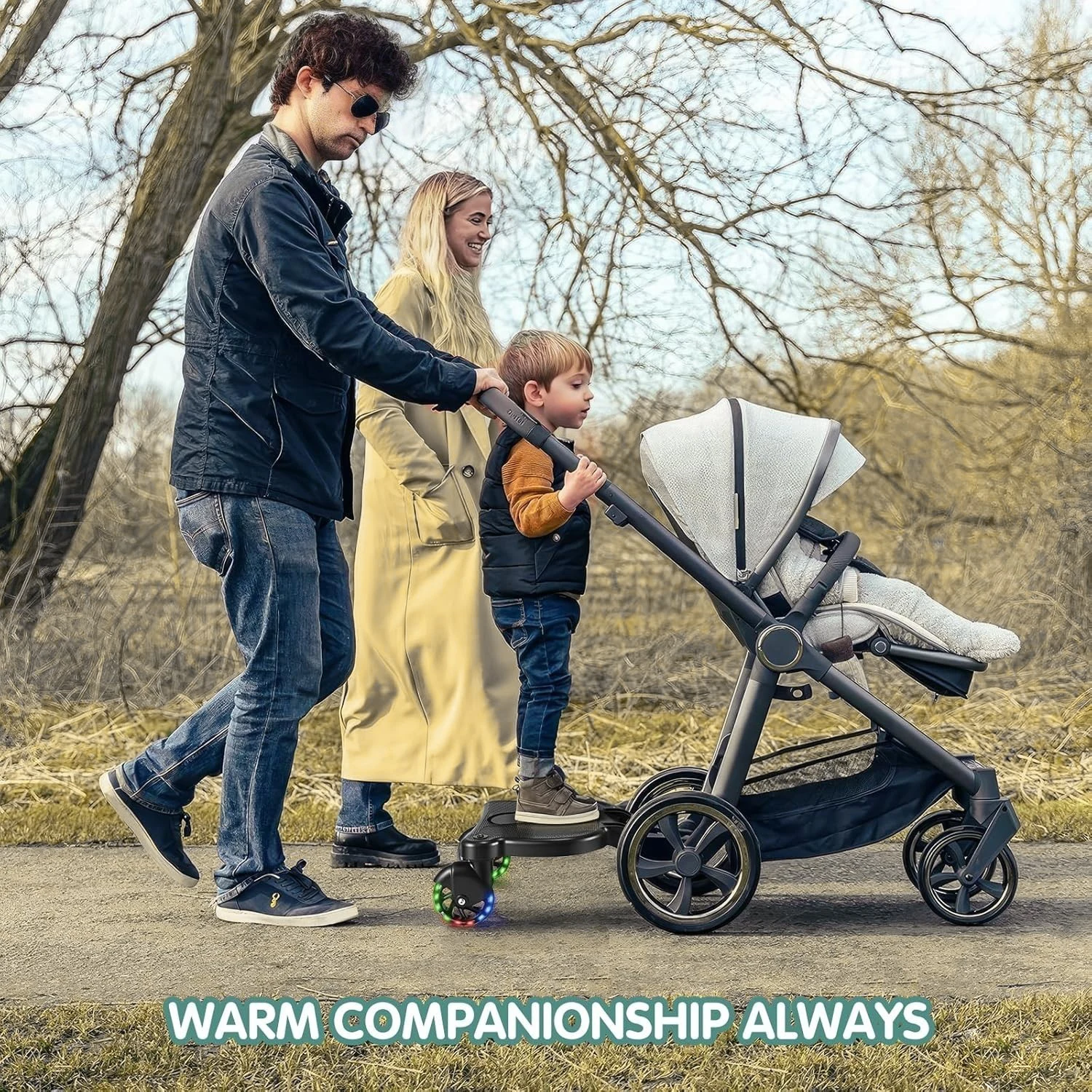 Pédale Poussette Enfant 2-en-1 - Assis/Debout Universelle Système de connexion Velcro et ajustable de la pédale