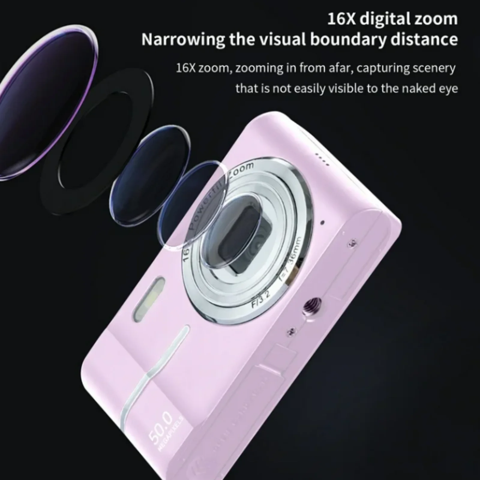 Appareil Photo Numérique 50MP Rose - Vidéo FHD 1080P Zoom 16X Débutant Écran de l