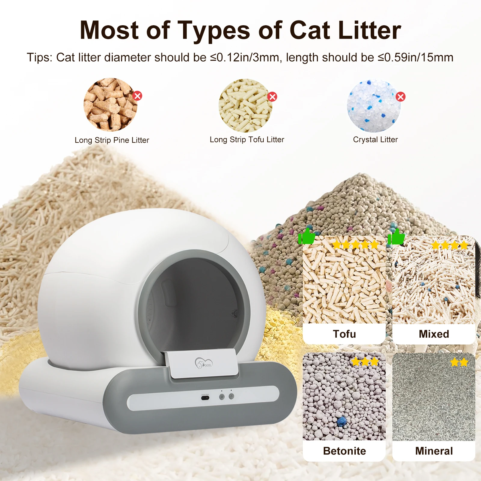 Un chat utilisant la litière automatique DOEL avec sa large ouverture.