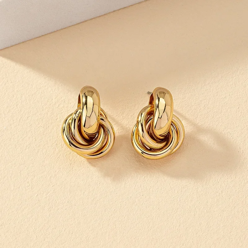 Boucles d'Oreilles Nœud Torsadé Femme - Plaqué Or & Argenté Bijoux fantaisie femme fermoir push-back