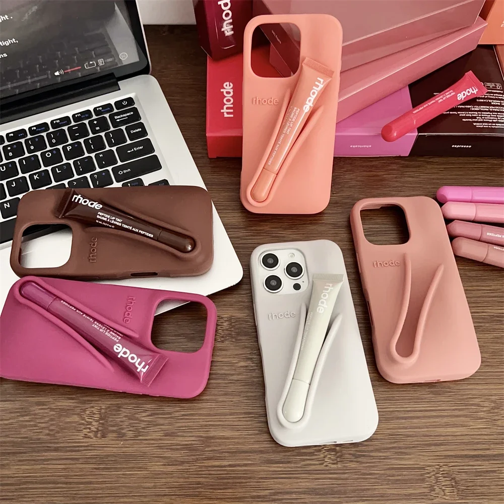 Coque Silicone Souple Rhode Porte-Rouge à Lèvres - Protection Anti-choc Coque de téléphone avec emplacement pour rouge à lèvres