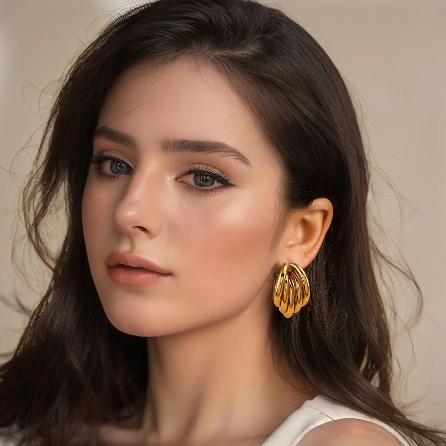 Boucles d'Oreilles Créoles Géométriques Irrégulières Dorées Acier Inoxydable Boucles d