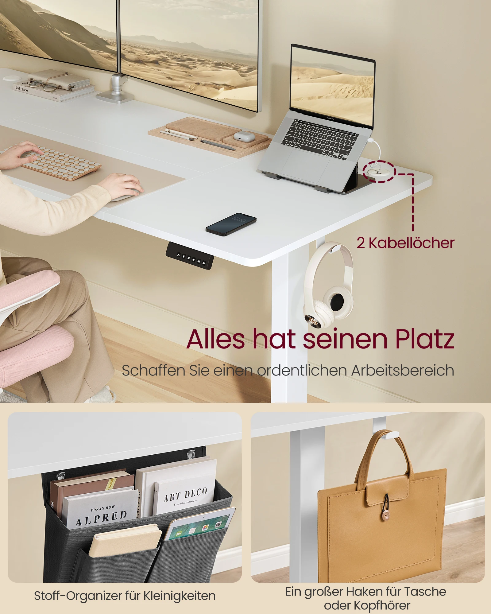 Surface en aggloméré de qualité supérieure du bureau SONGMICS avec pieds ajustables pour une stabilité optimale