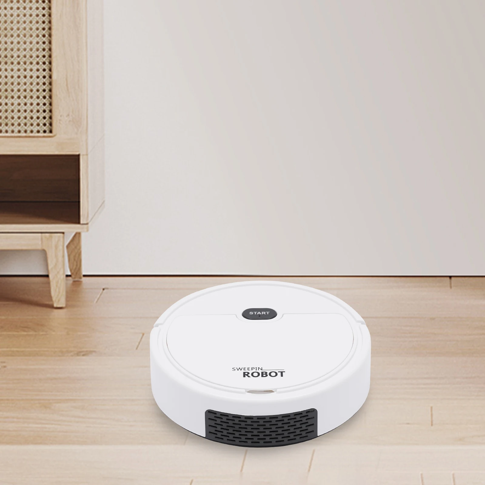 Robot Aspirateur Laveur 3-en-1 - Intelligent Sols & Tapis Robot aspirateur laveur compact vu de côté, montrant sa faible hauteur