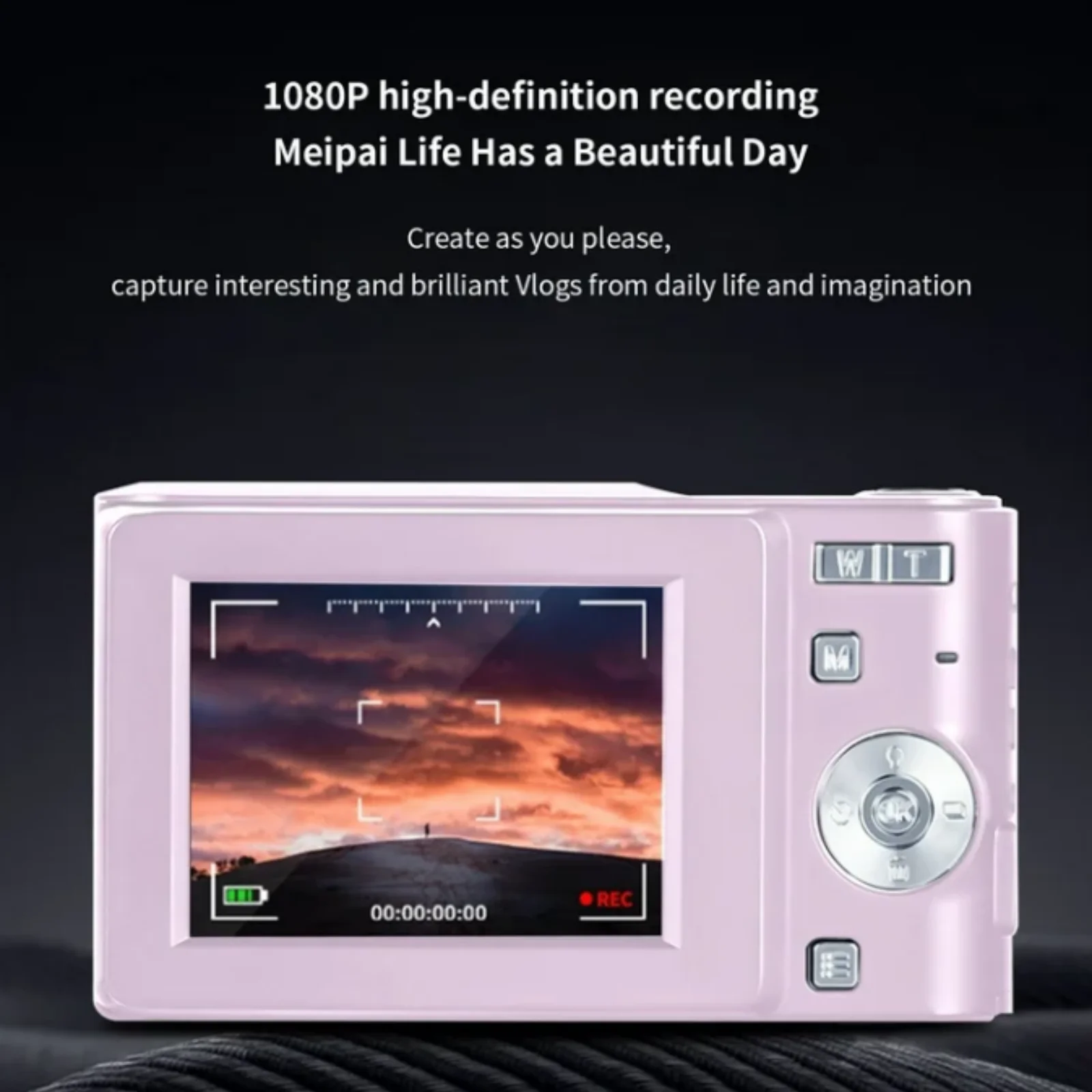 Appareil Photo Numérique 50MP Rose - Vidéo FHD 1080P Zoom 16X Débutant Gros plan sur la finition rose de la caméra compacte