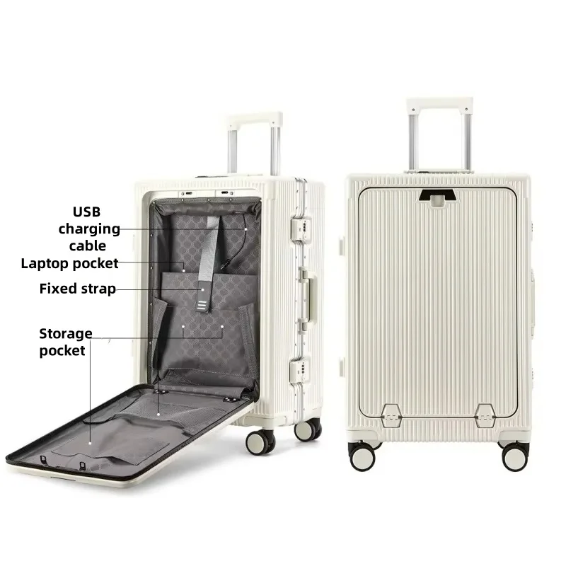 Vue latérale de la valise montrant les roues spinner et le trolley
