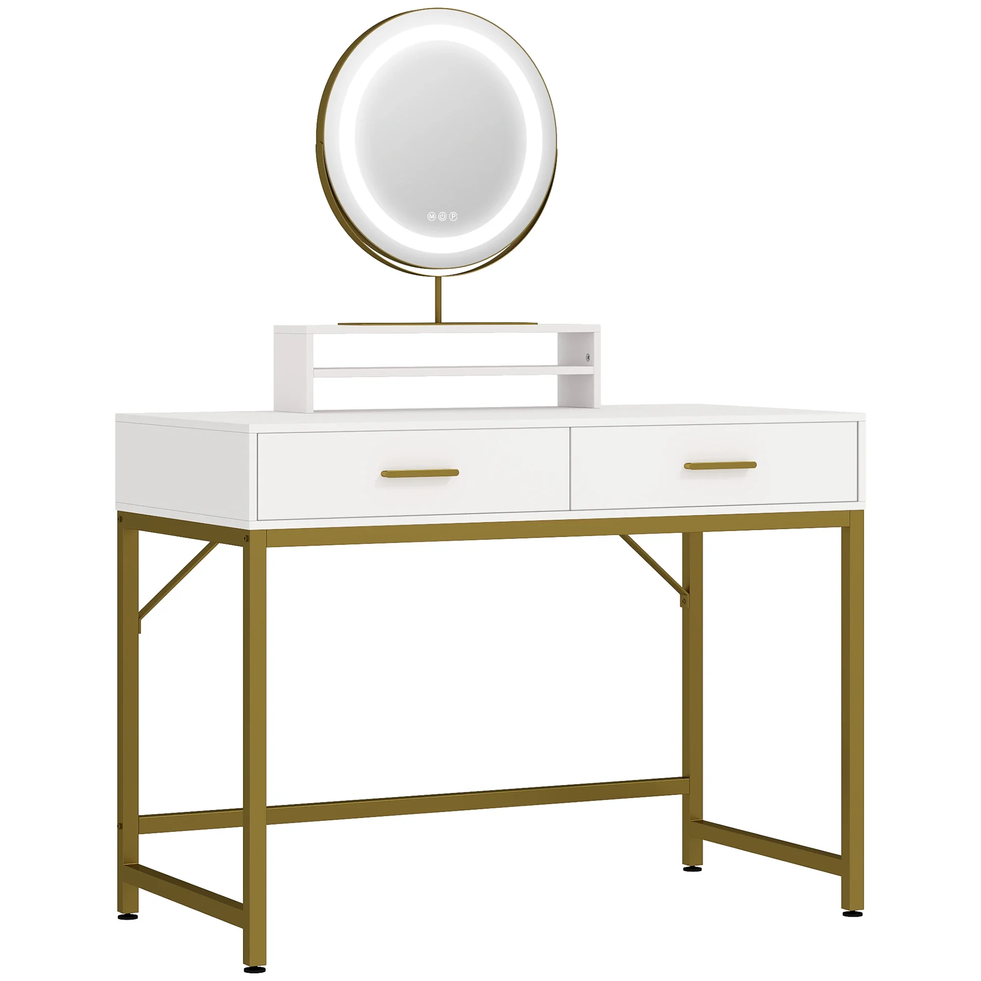Coiffeuse Miroir LED Pivotant - Table Maquillage Rangement Élégant Miroir de coiffeuse avec éclairage LED ajustable