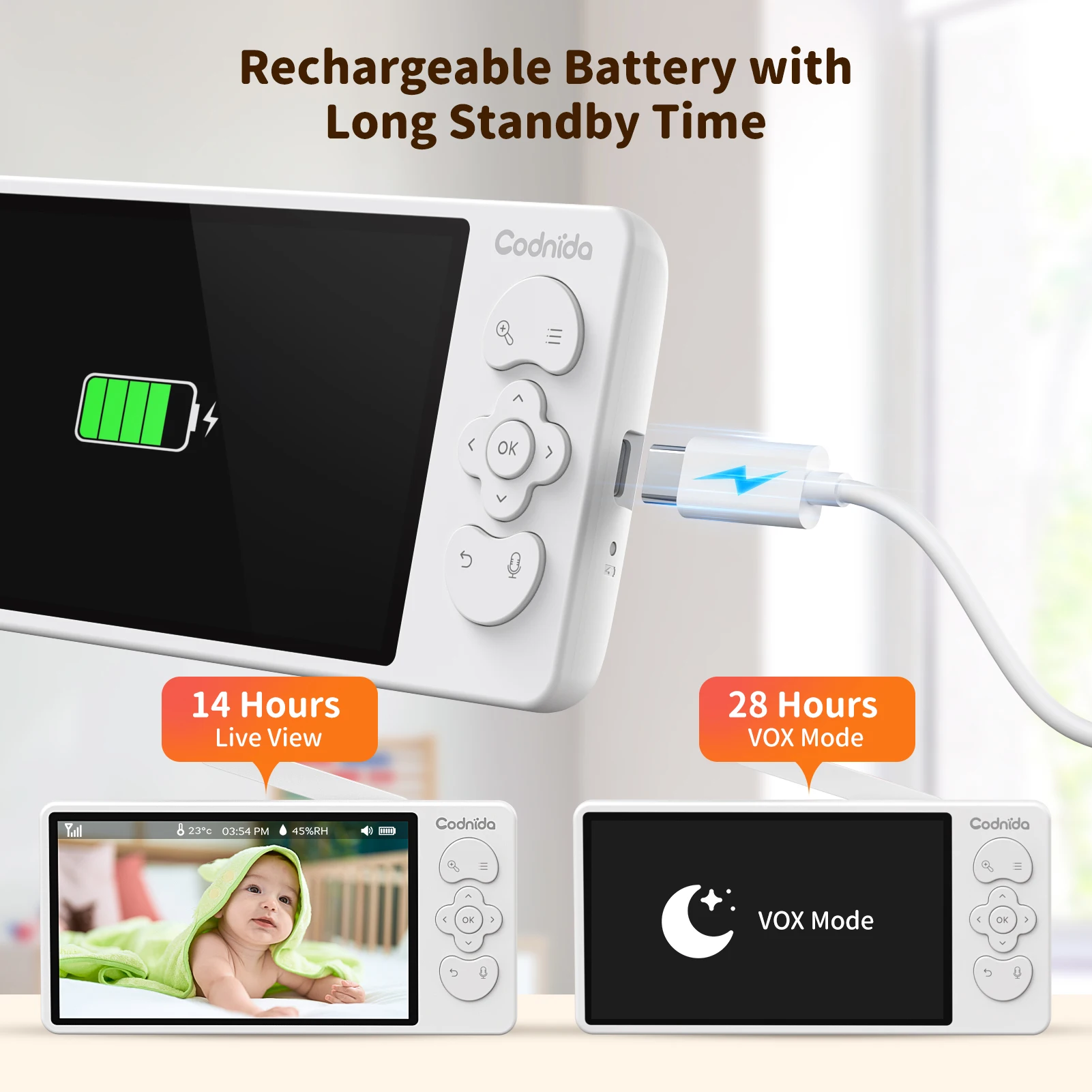 Babyphone Caméra 2K Écran LCD 5.5" - Détection & Audio Bidirectionnel Longue autonomie de la batterie du babyphone
