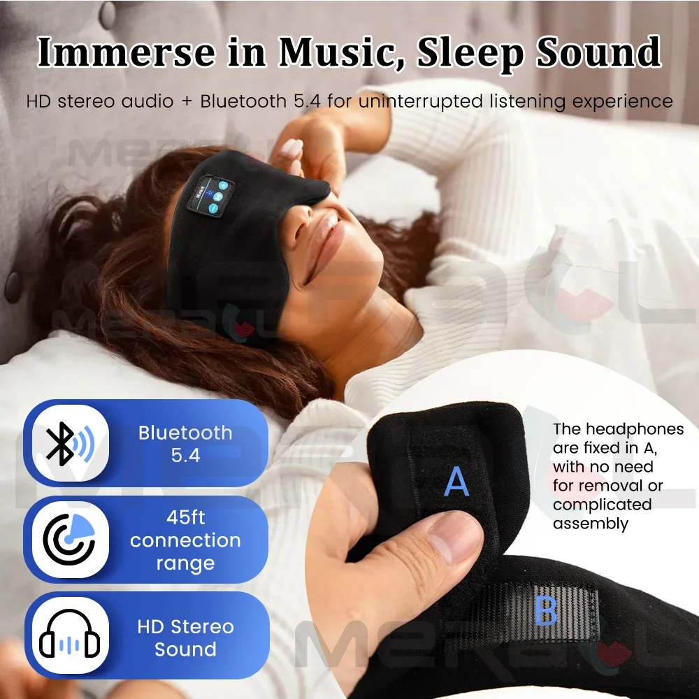 Masque Sommeil Bluetooth avec Écouteurs - Voyage & Détente Masque de sommeil Bluetooth avec détails des coutures et du design
