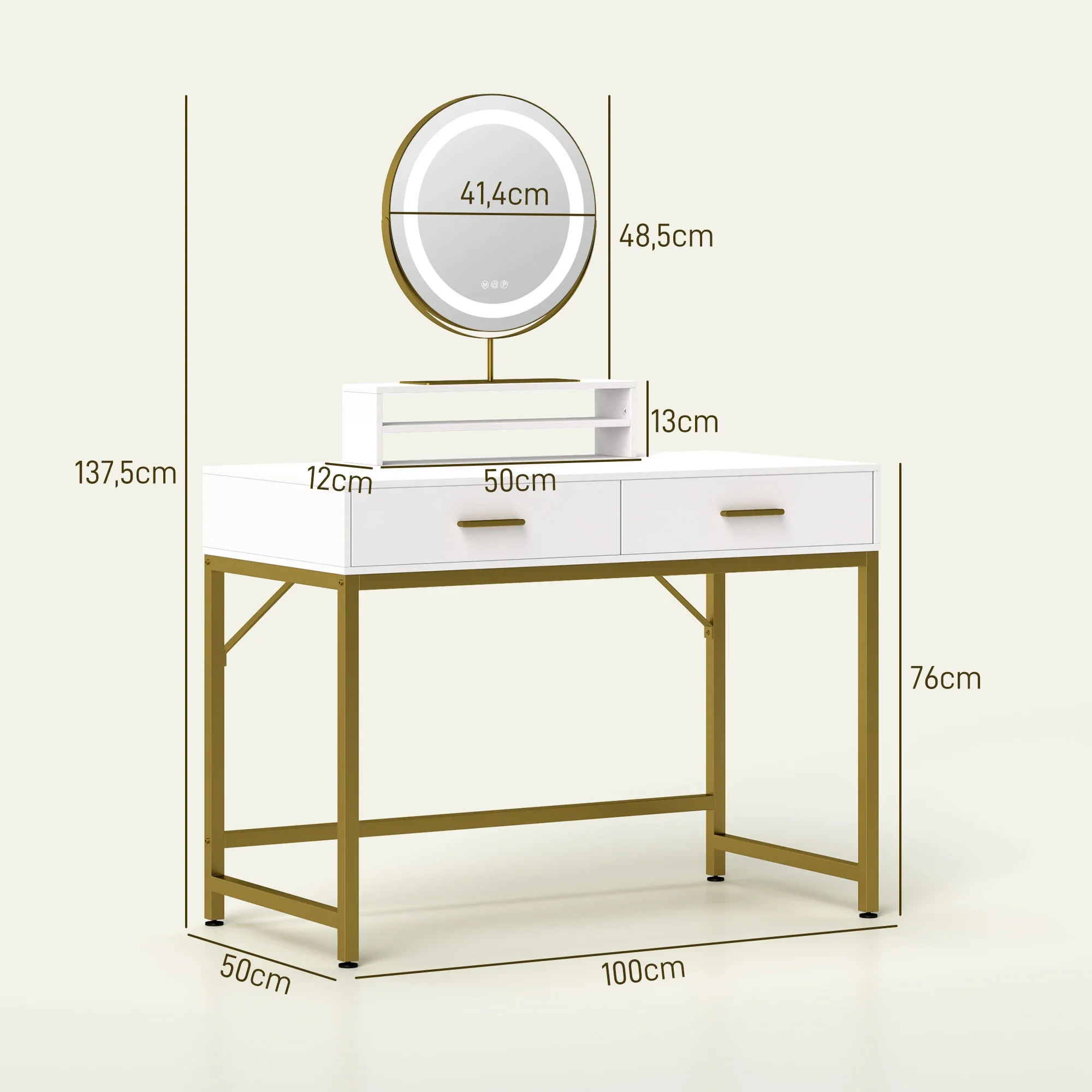 Coiffeuse Miroir LED Pivotant - Table Maquillage Rangement Élégant Stabilité et sécurité de la coiffeuse avec système anti-basculement
