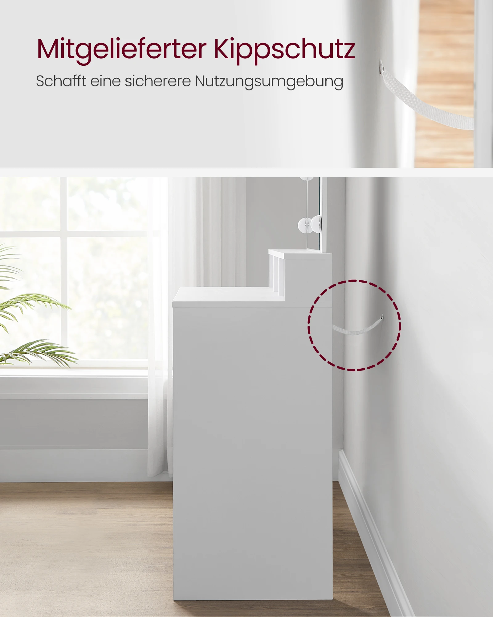 Coiffeuse LED Lumineuse VASAGLE - Miroir, Rangement & Design Moderne Coiffeuse blanche VASAGLE vue de côté, s
