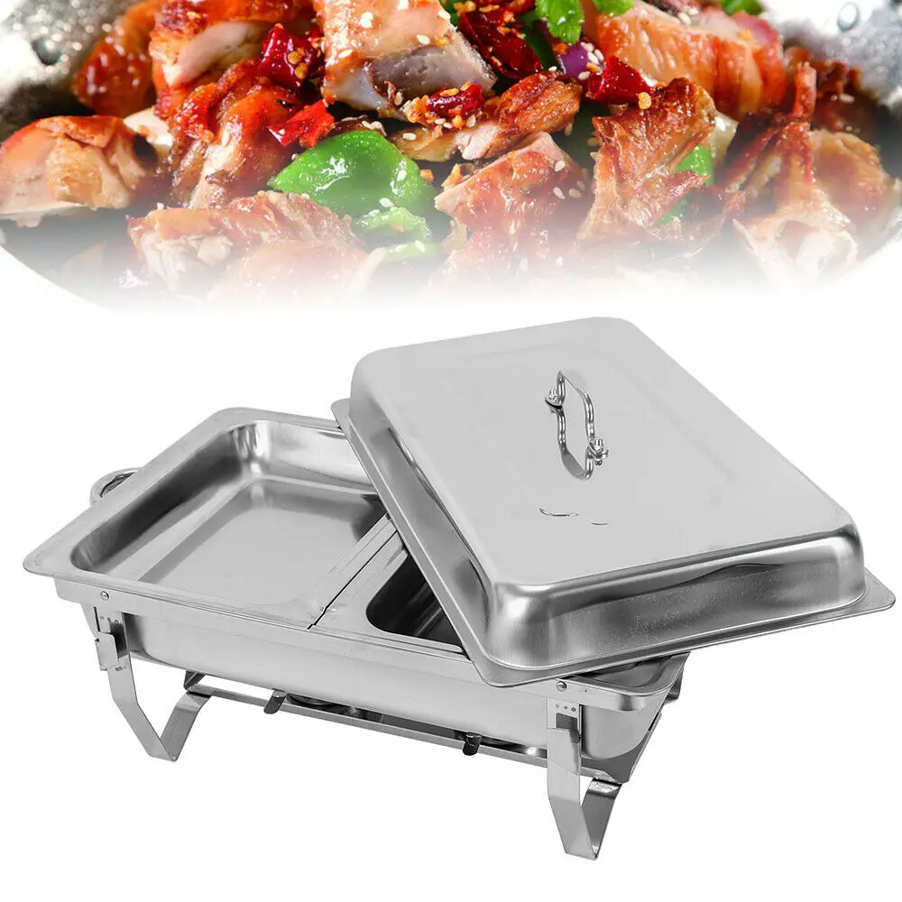 Chauffe-Plat Buffet Inox 7.5L - Double Compartiment Professionnel Détail des brûleurs à combustible et du bac à eau du chafing dish